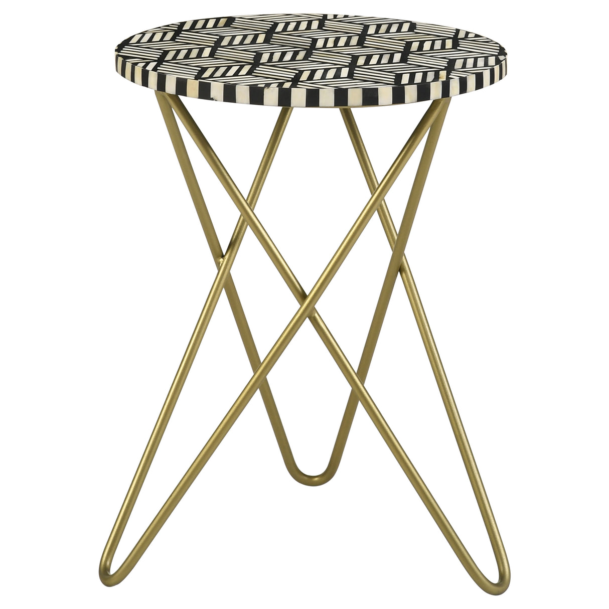 Xenia Round Bone Inlay Accent Side Table, White and Gold
