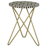 Xenia Round Bone Inlay Accent Side Table, White and Gold