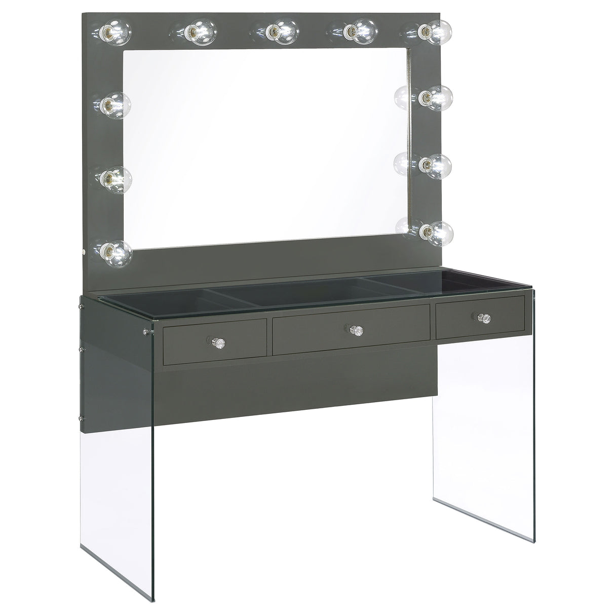 Afshan 3-Drawer Vanity Set with Lighting, Grey High Gloss