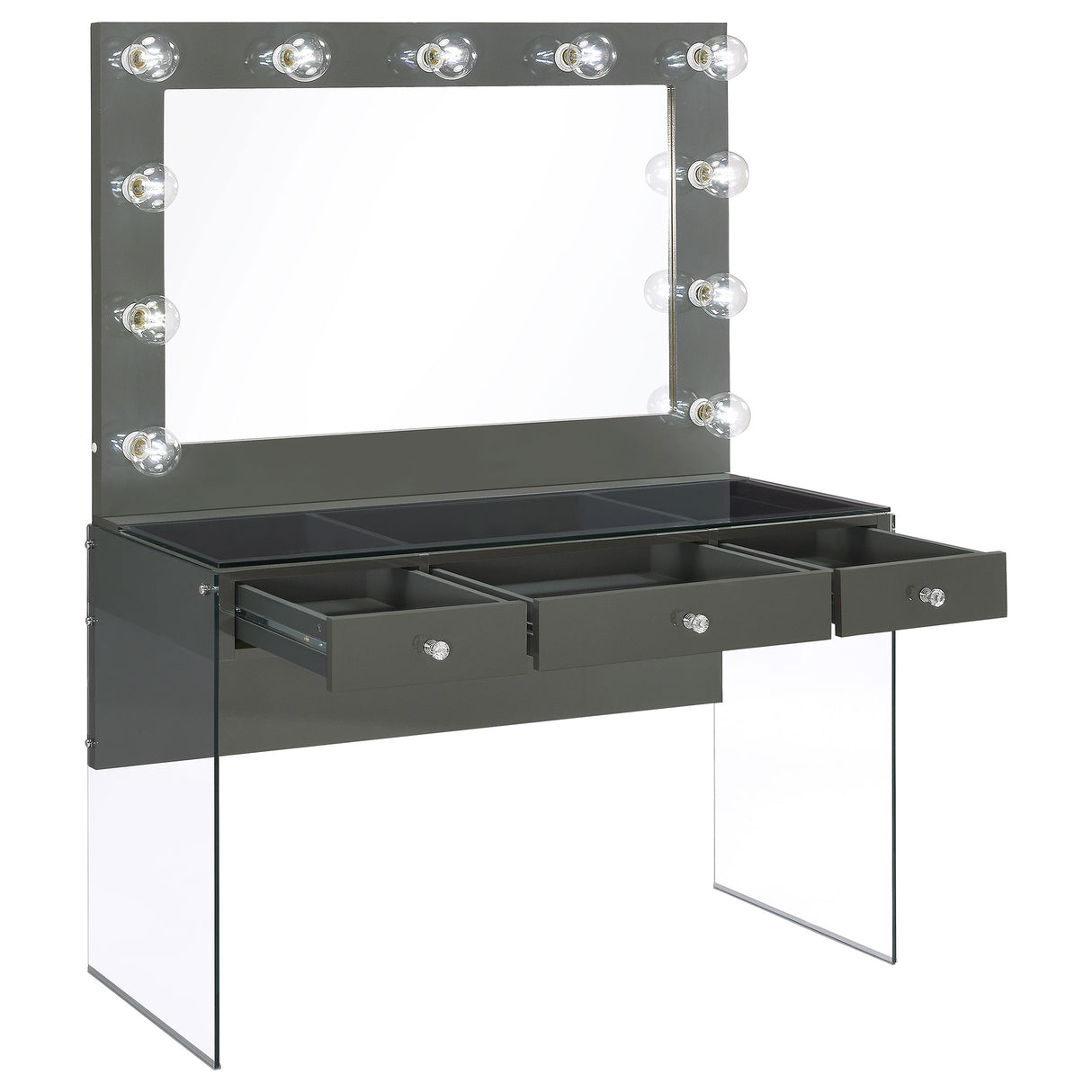 Afshan 3-Drawer Vanity Set with Lighting, Grey High Gloss