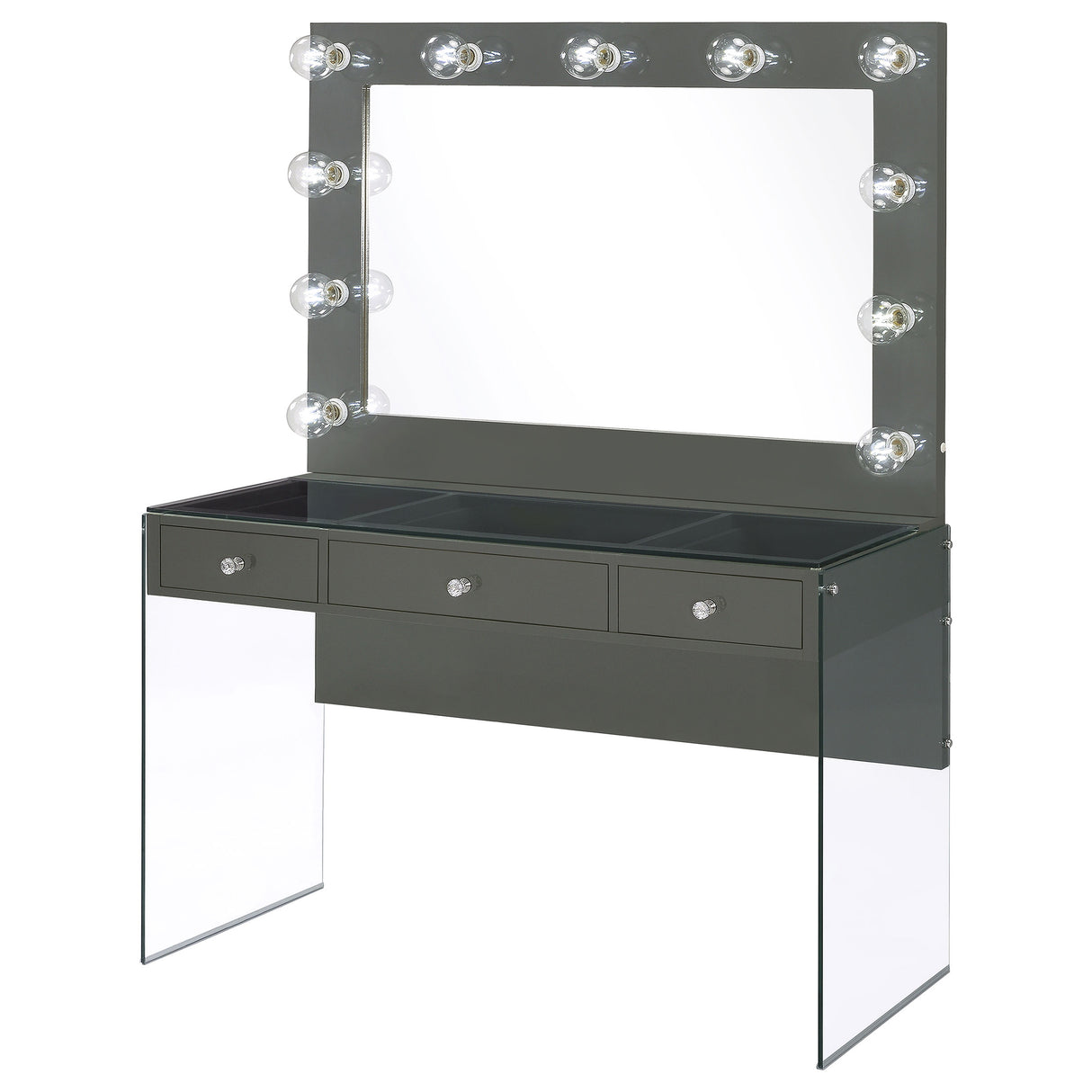 Afshan 3-Drawer Vanity Set with Lighting, Grey High Gloss