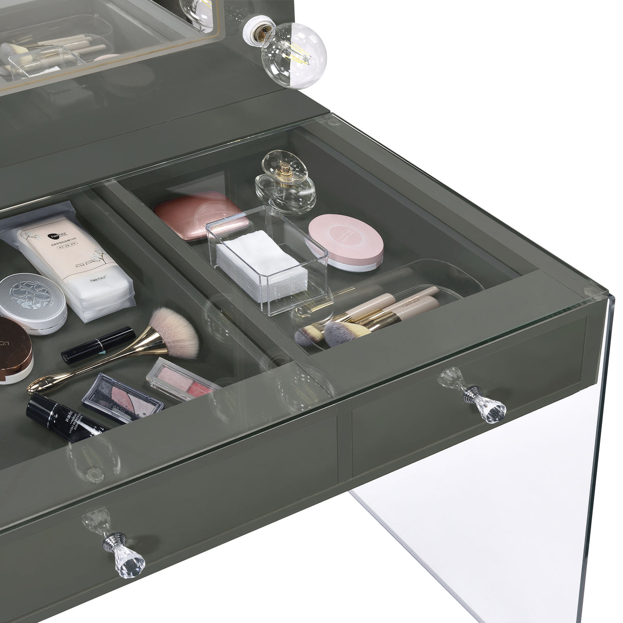 Afshan 3-Drawer Vanity Set with Lighting, Grey High Gloss