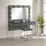 Afshan 3-Drawer Vanity Set with Lighting, Grey High Gloss