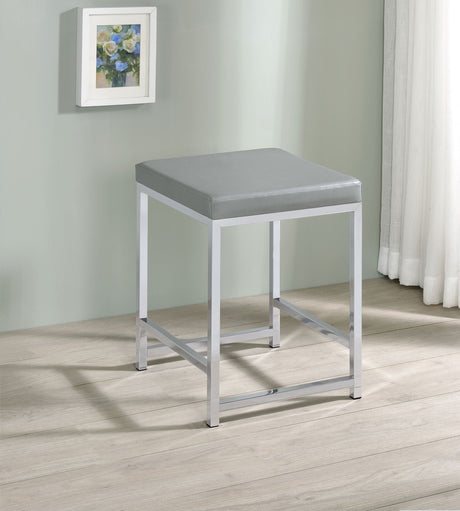 Umbridge Grey Leatherette Square Vanity Stool, Chrome Frame