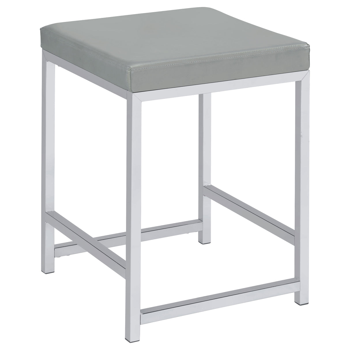 Umbridge Grey Leatherette Square Vanity Stool, Chrome Frame