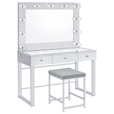 Umbridge Grey Leatherette Square Vanity Stool, Chrome Frame