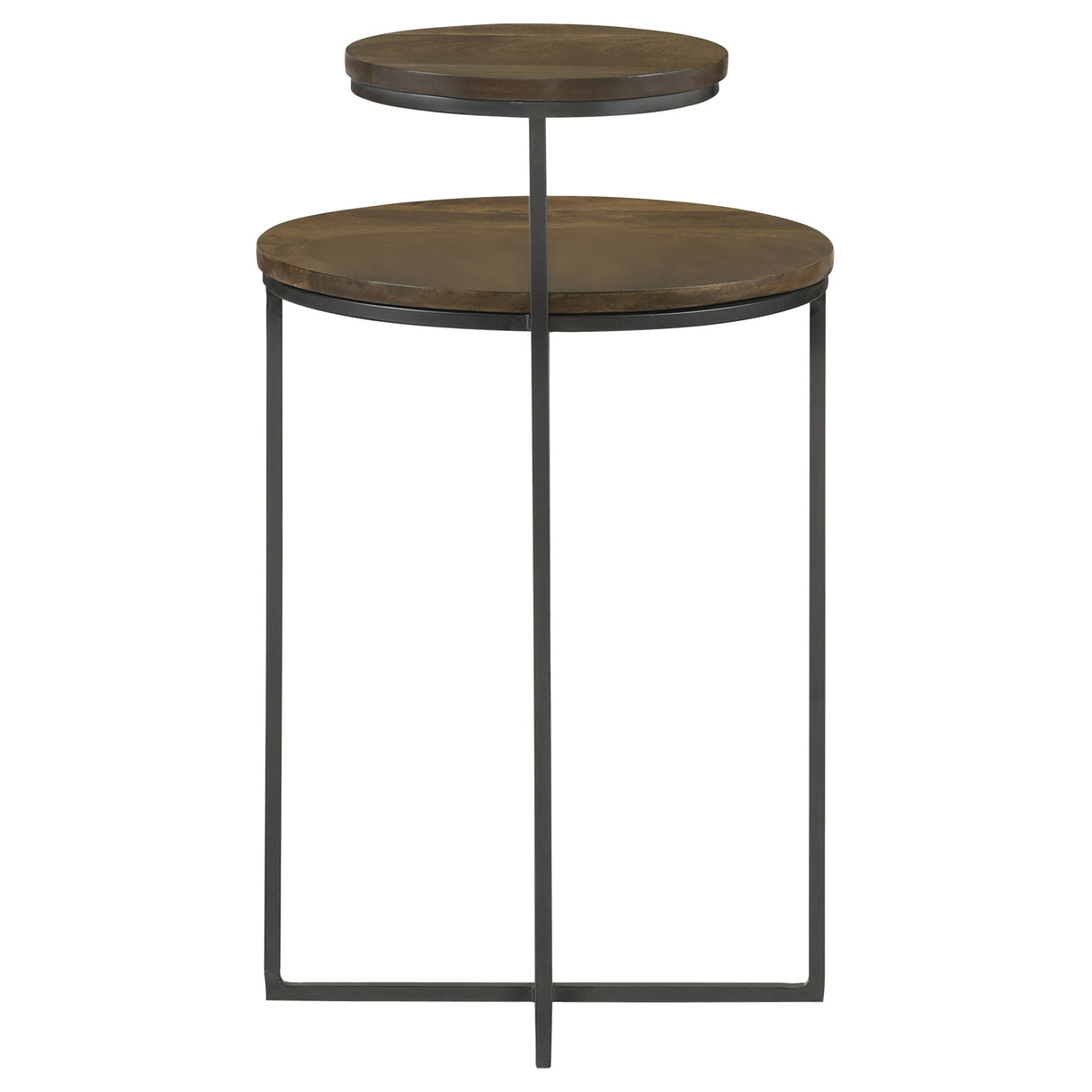Yael Round Mango Wood Accent Side Table, Natural and Gunmetal