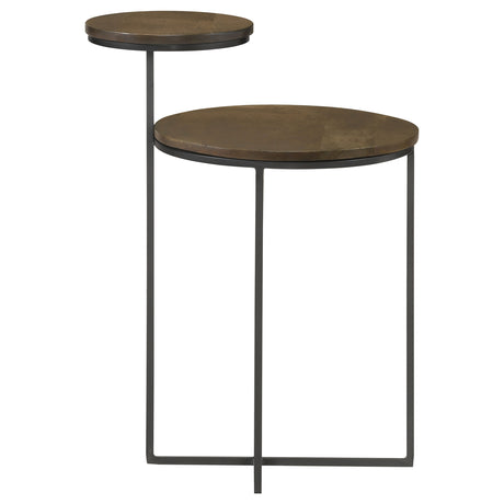 Yael Round Mango Wood Accent Side Table, Natural and Gunmetal