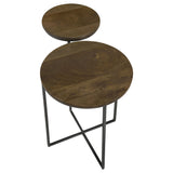 Yael Round Mango Wood Accent Side Table, Natural and Gunmetal