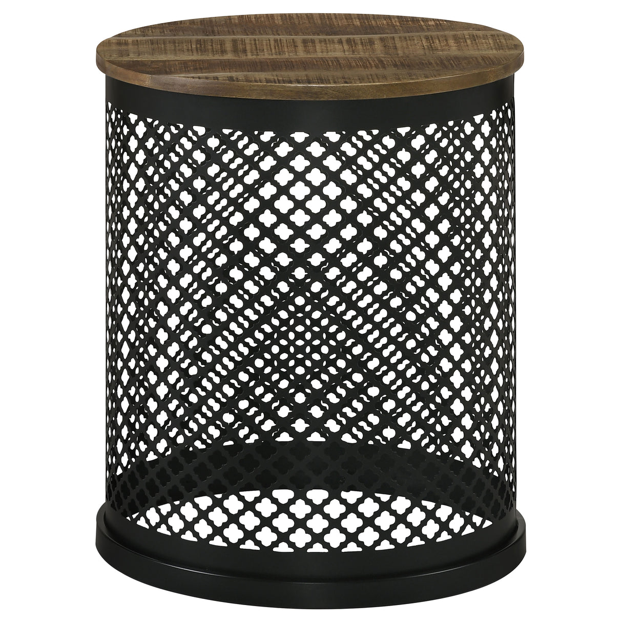Aurora Round Accent Side Table - Natural Mango Wood and Black Iron