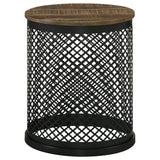 Aurora Round Accent Side Table - Natural Mango Wood and Black Iron