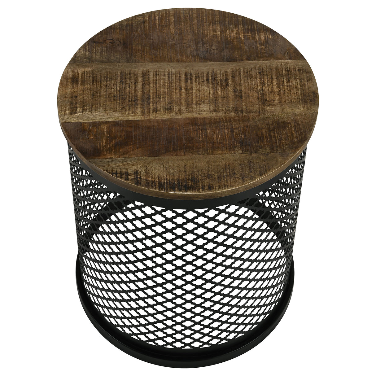 Aurora Round Accent Side Table - Natural Mango Wood and Black Iron