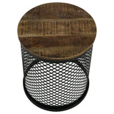 Aurora Round Accent Side Table - Natural Mango Wood and Black Iron