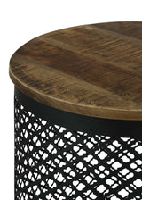 Aurora Round Accent Side Table - Natural Mango Wood and Black Iron