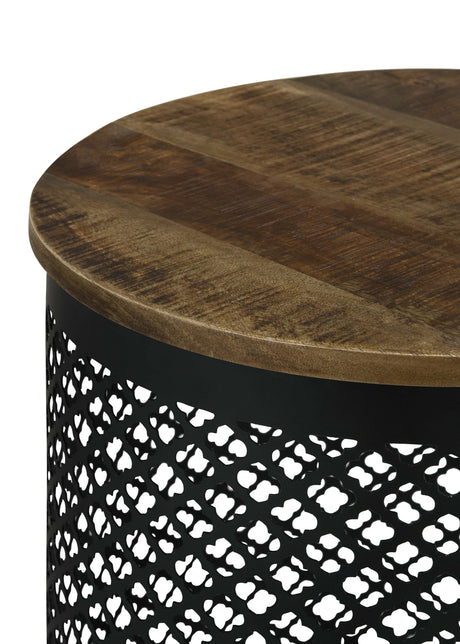 Aurora Round Accent Side Table - Natural Mango Wood and Black Iron