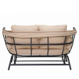 2 Person Egg Shaped Outdoor Swing Chair With Adjustable Canopy - Acacia Wood / Black / Taupe