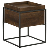 Ondrej Square Accent Side Table with Removable Tray, Dark Brown