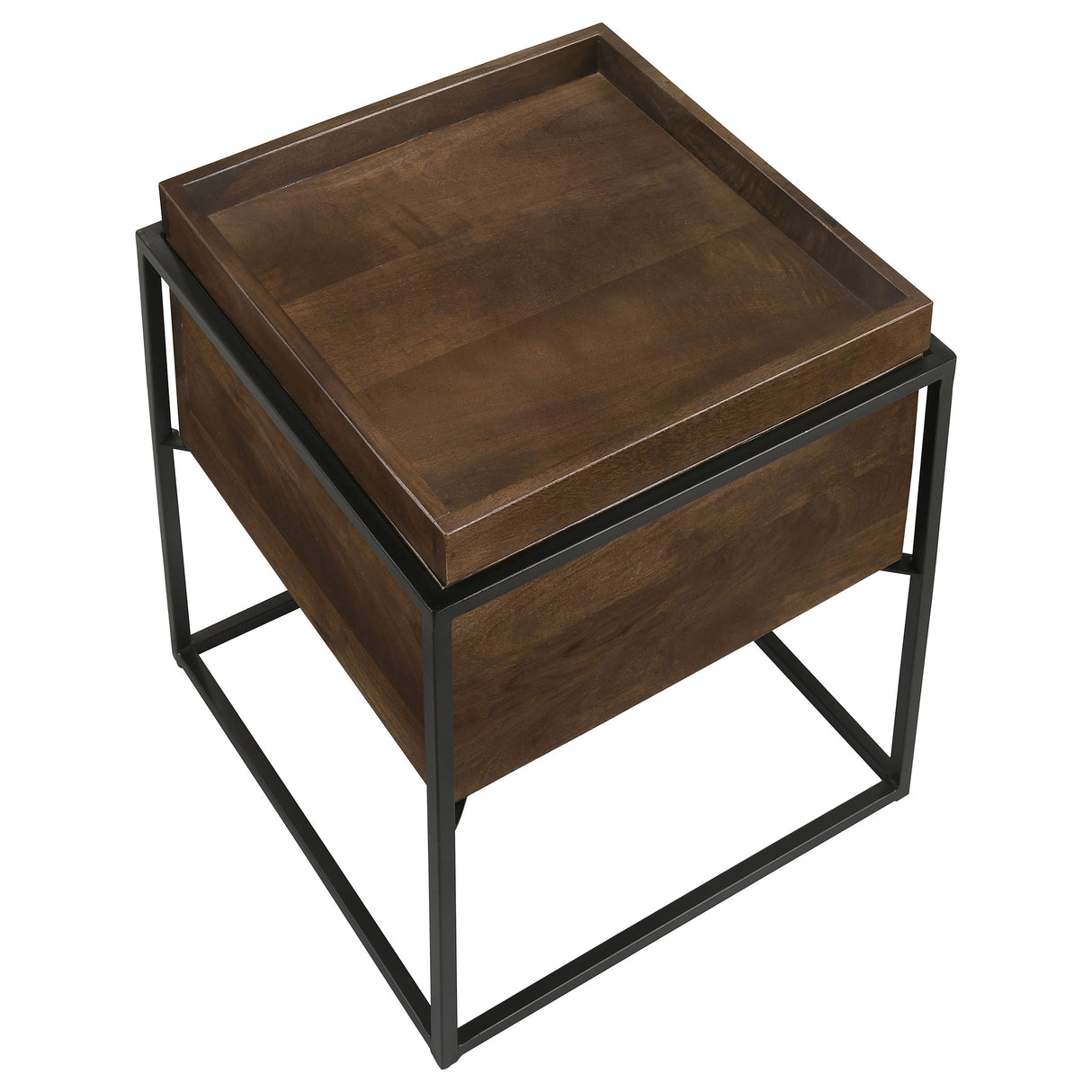 Ondrej Square Accent Side Table with Removable Tray, Dark Brown