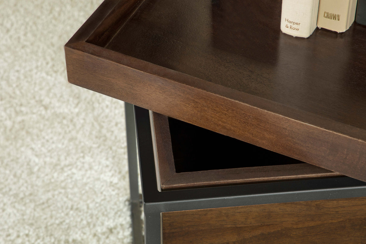 Ondrej Square Accent Side Table with Removable Tray, Dark Brown