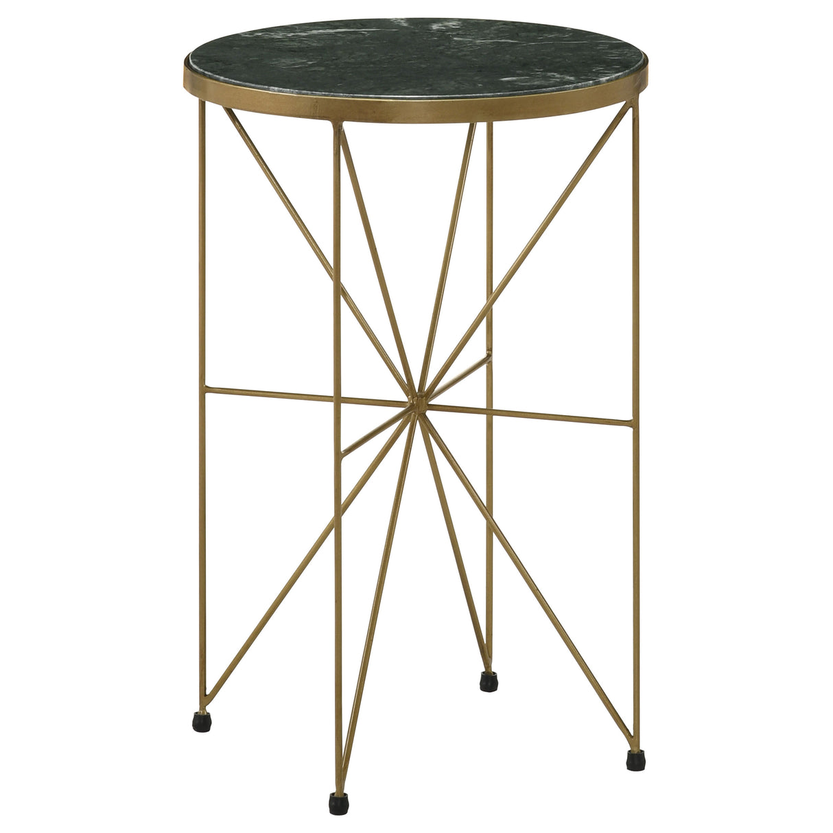 Eliska Round Green Marble Accent Side Table, Antique Gold