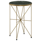 Eliska Round Green Marble Accent Side Table, Antique Gold