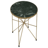 Eliska Round Green Marble Accent Side Table, Antique Gold