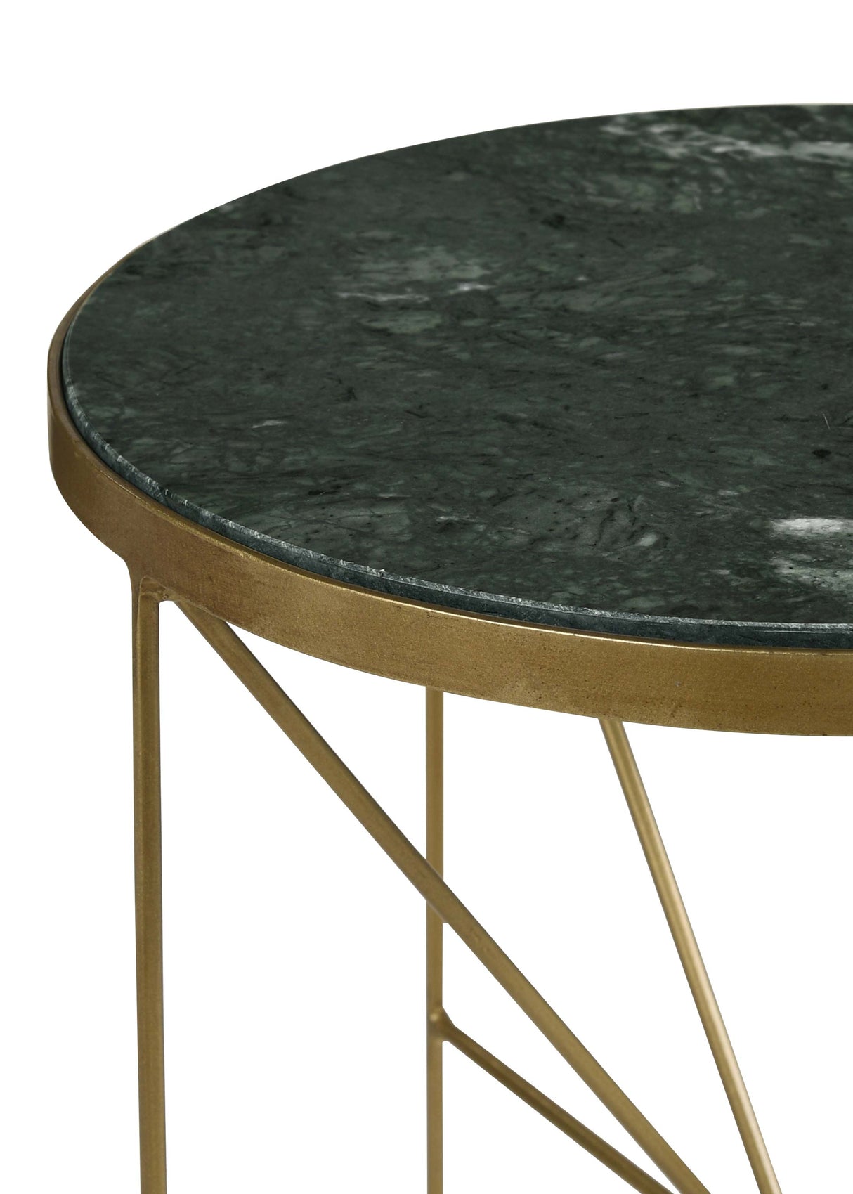 Eliska Round Green Marble Accent Side Table, Antique Gold