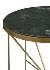 Eliska Round Green Marble Accent Side Table, Antique Gold