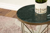 Eliska Round Green Marble Accent Side Table, Antique Gold