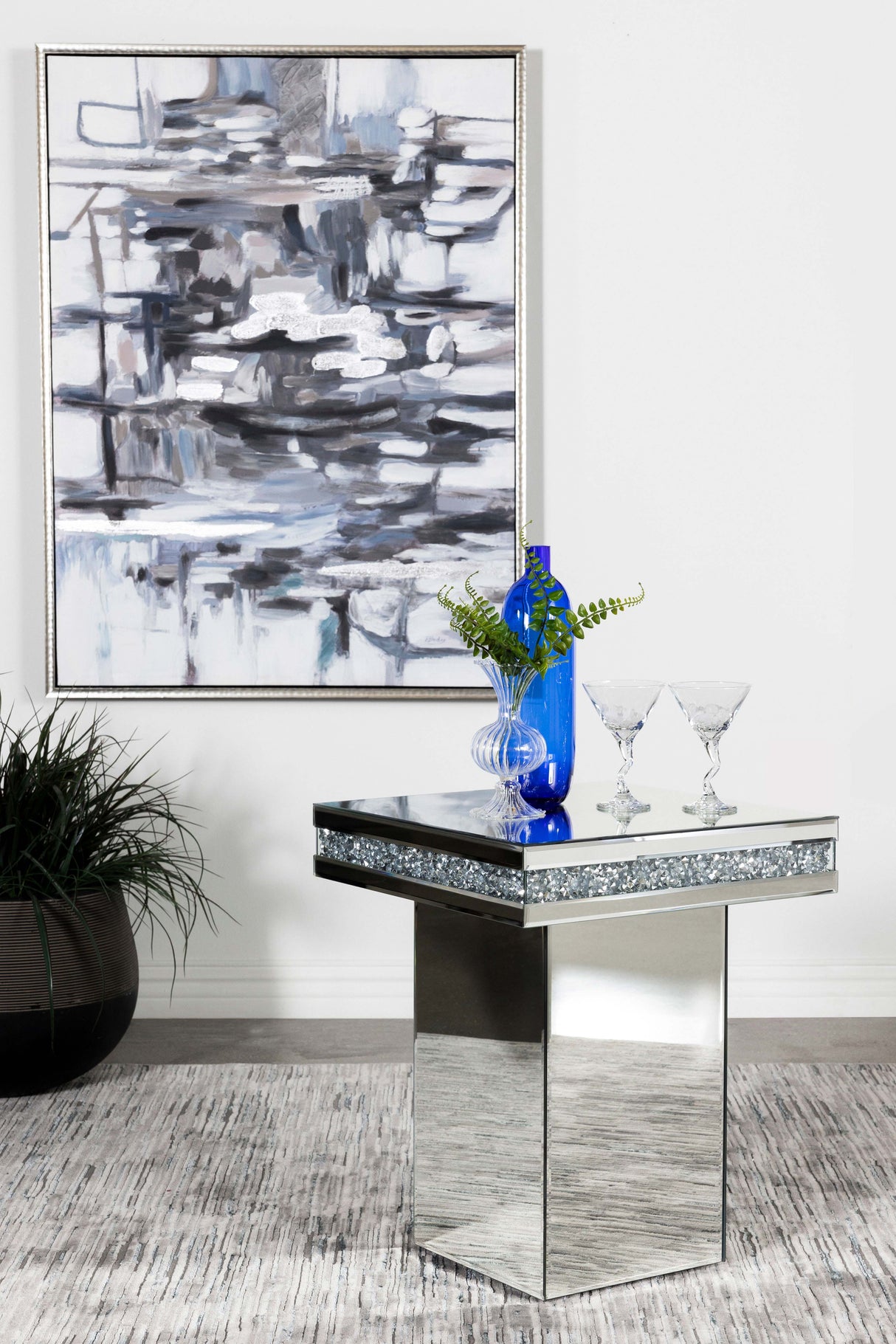 Elora Square Mirrored Accent Side Table in Silver