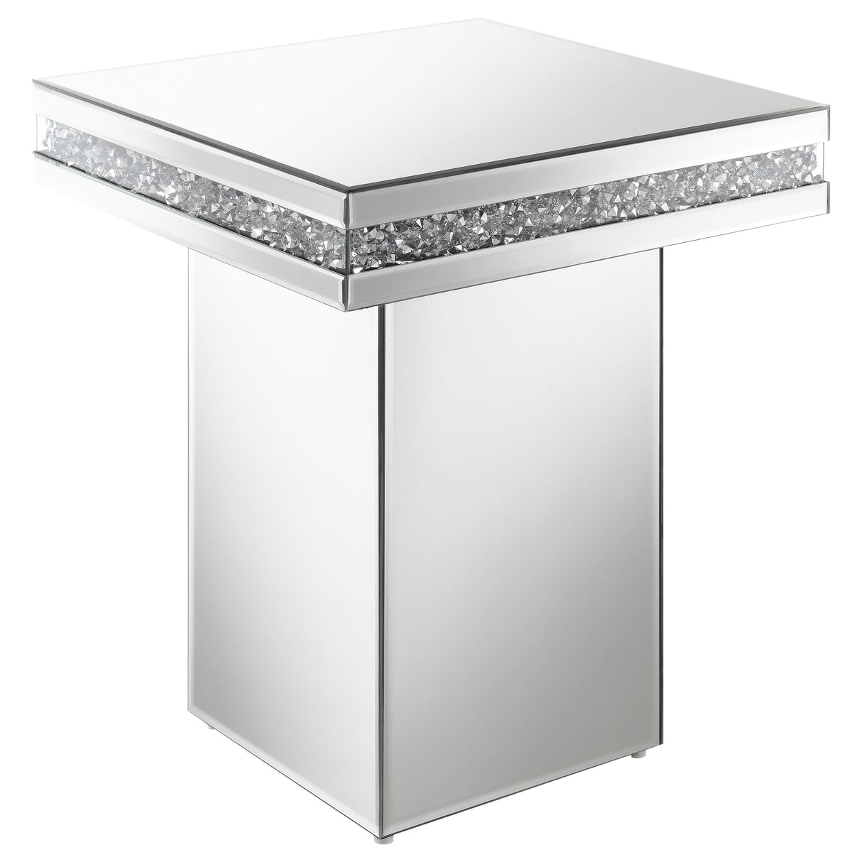 Elora Square Mirrored Accent Side Table in Silver