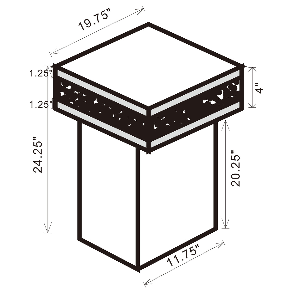 Elora Square Mirrored Accent Side Table in Silver