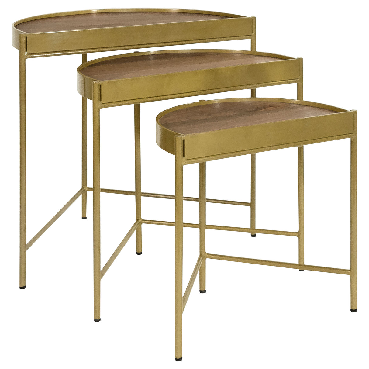 Tristen 3-Piece Demilune Nesting Tables, Brown and Gold