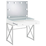 Eliza White & Chrome Vanity Set with Lighted Mirror and Stool