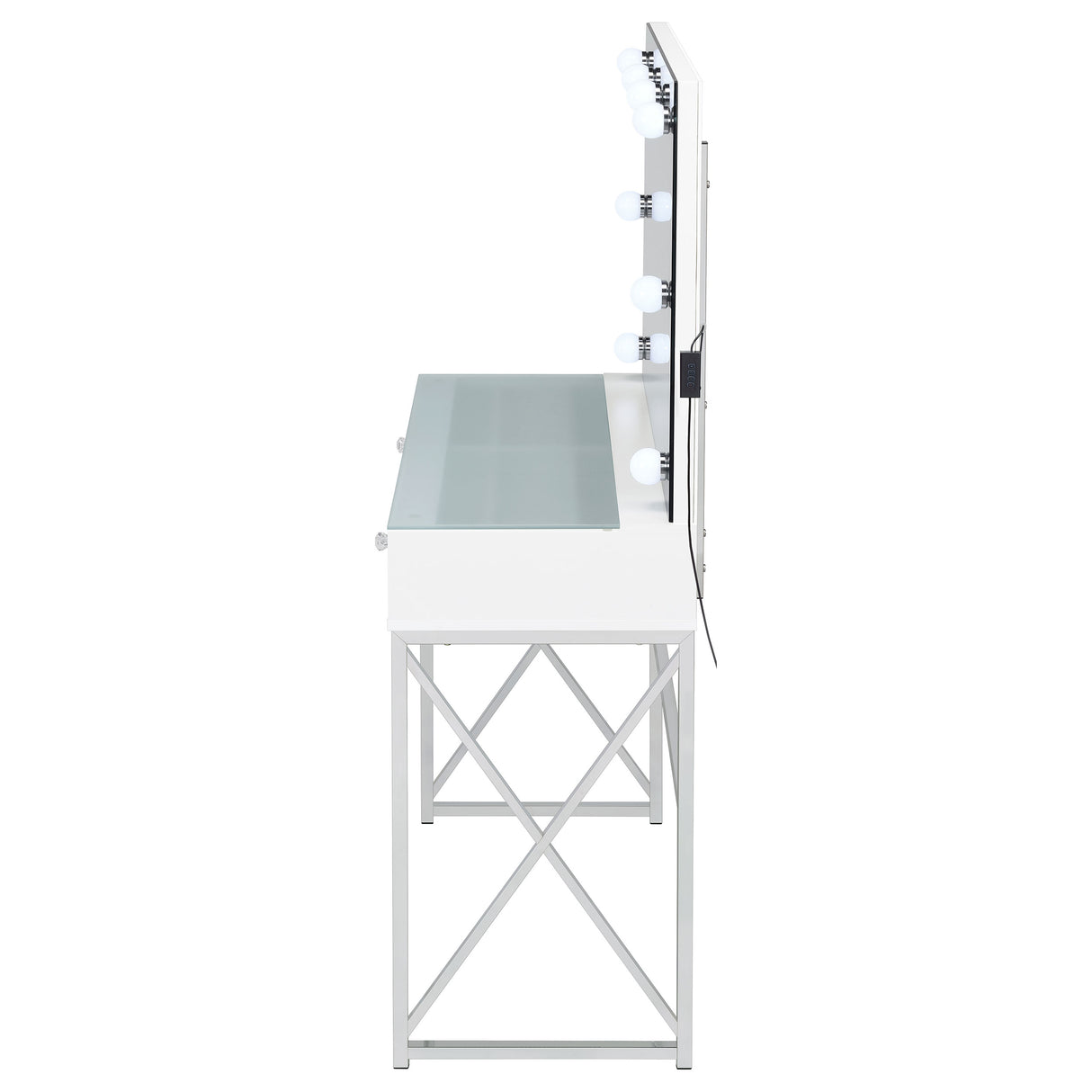 Eliza White & Chrome Vanity Set with Lighted Mirror and Stool
