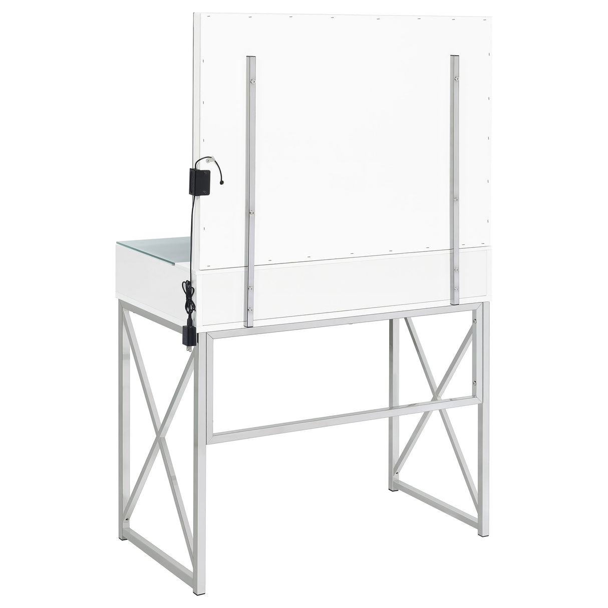 Eliza White & Chrome Vanity Set with Lighted Mirror and Stool