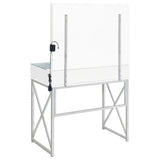 Eliza White & Chrome Vanity Set with Lighted Mirror and Stool