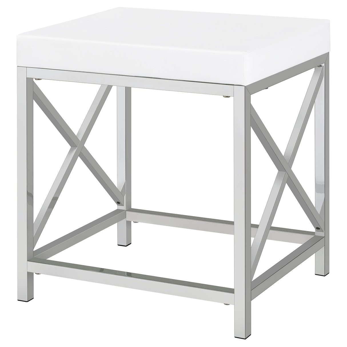 Eliza White & Chrome Vanity Set with Lighted Mirror and Stool