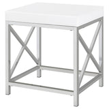 Eliza White & Chrome Vanity Set with Lighted Mirror and Stool