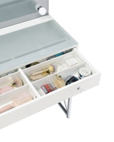 Eliza White & Chrome Vanity Set with Lighted Mirror and Stool