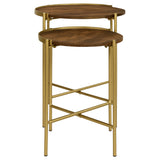 Malka 2-Piece Round Mango Wood Nesting Tables, Dark Brown and Gold