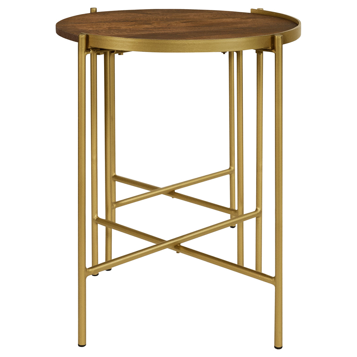 Malka 2-Piece Round Mango Wood Nesting Tables, Dark Brown and Gold