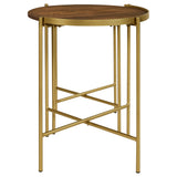 Malka 2-Piece Round Mango Wood Nesting Tables, Dark Brown and Gold