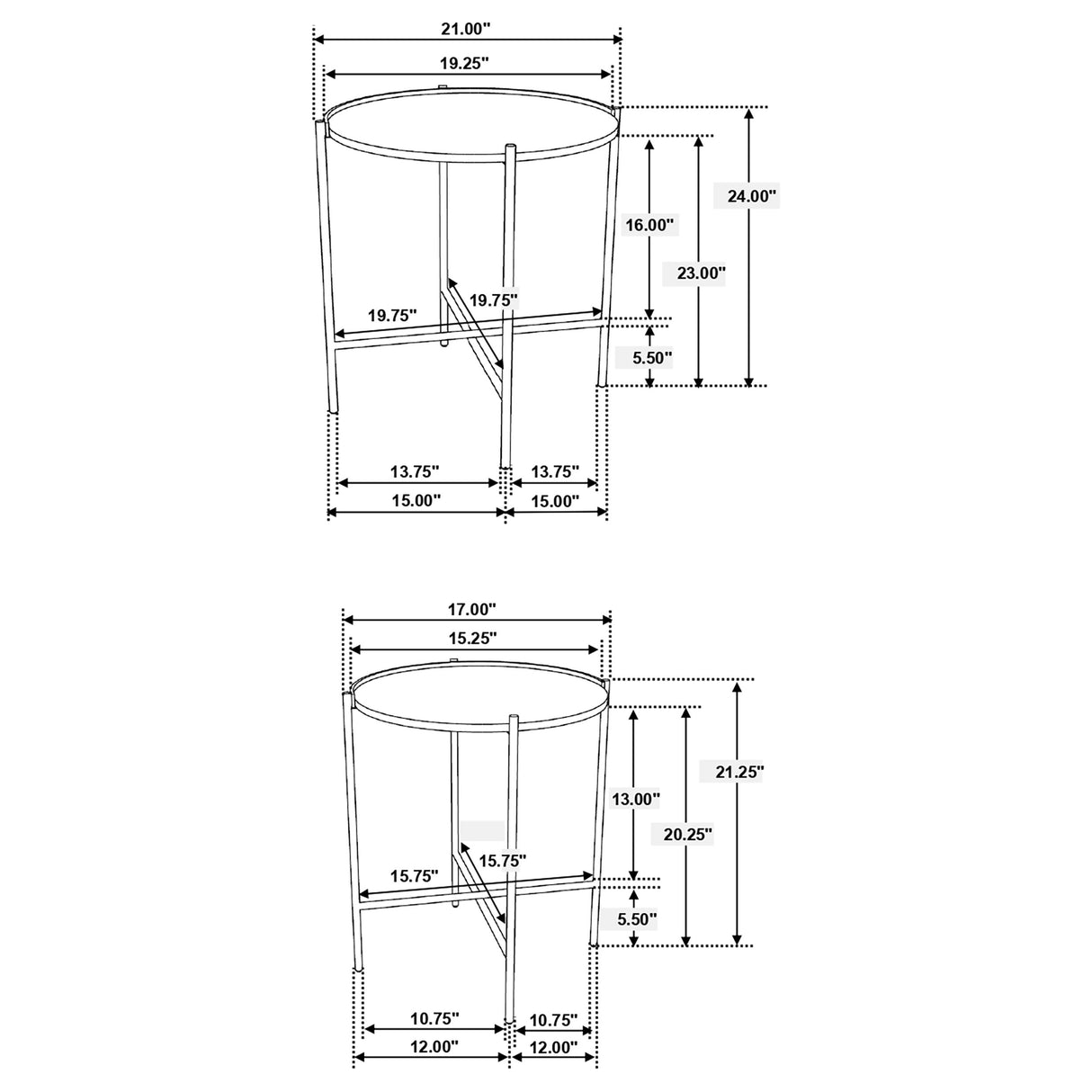 Malka 2-Piece Round Mango Wood Nesting Tables, Dark Brown and Gold