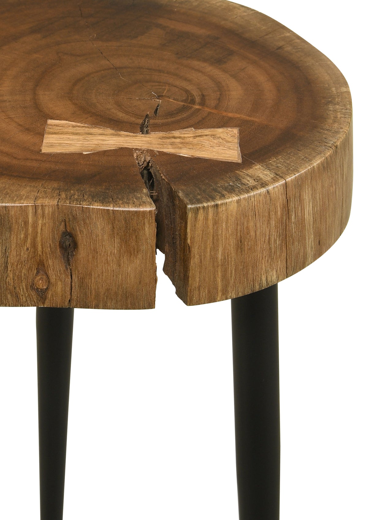 Keith Round Acacia Wood Trunk Side Table, Natural and Black