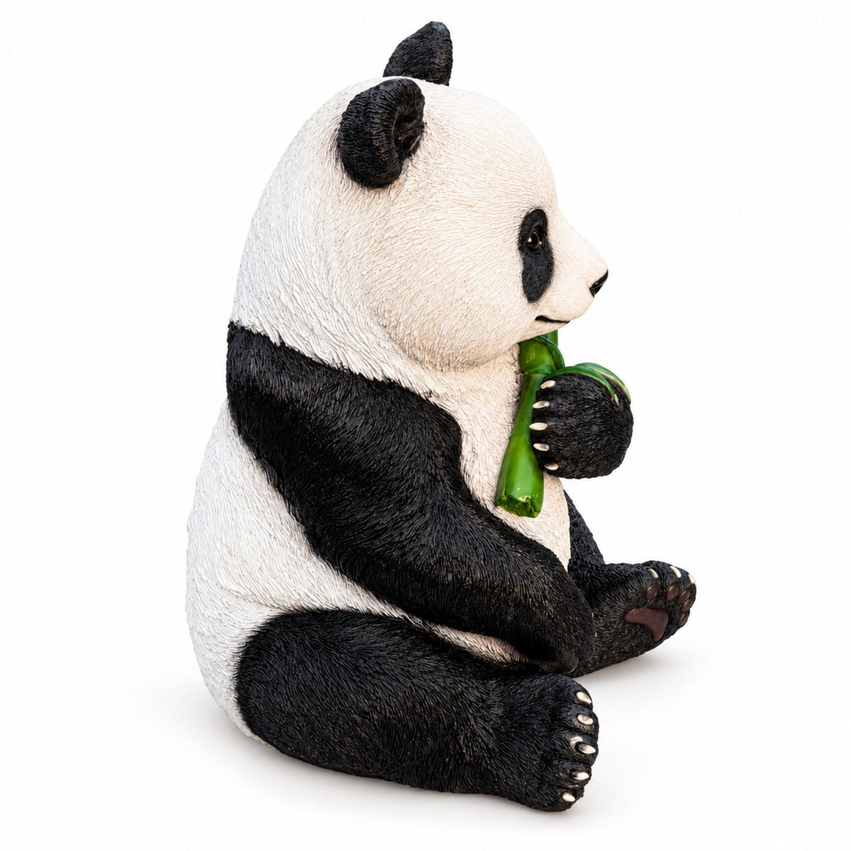 Panda Garden Statue, Sitting Animal Sculpture With Bamboo For Patio - Black White