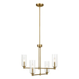 Enigma - 4 Lights Chandelier With Clear Ribbed Satin - Antique Brass / Clear / Gold