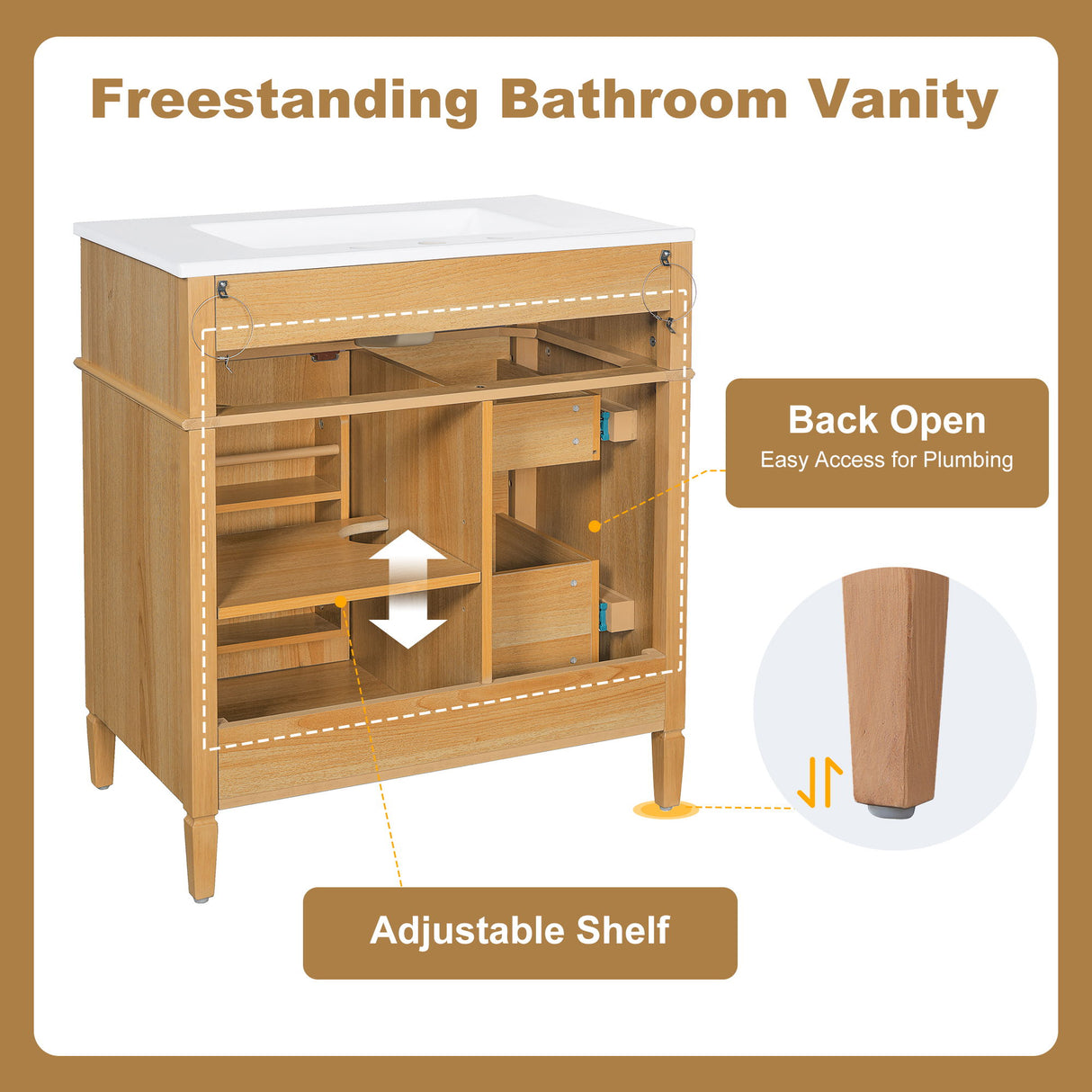 Bathroom Vanity With Flip Out Drawer, 2 Soft-Close Drawers