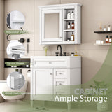 Bathroom Vanity With Top Sink, 2 Doors And 3 Drawers, Freestanding Set With Mirror Cabinet