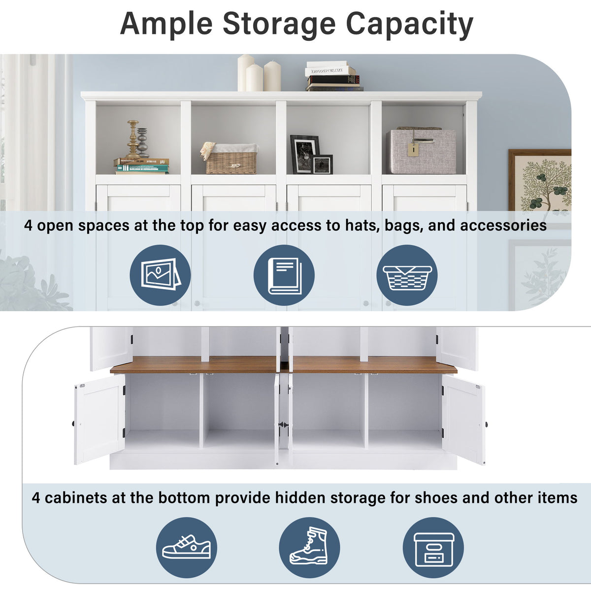 Hall Tree With Bench And Cabinet, 4 In 1 Entryway Bench With Coat Rack